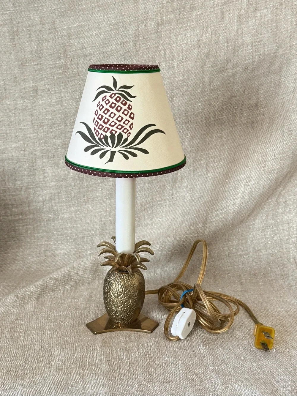 vintage brass pineapple mini lamp w/ Pat Wade shade